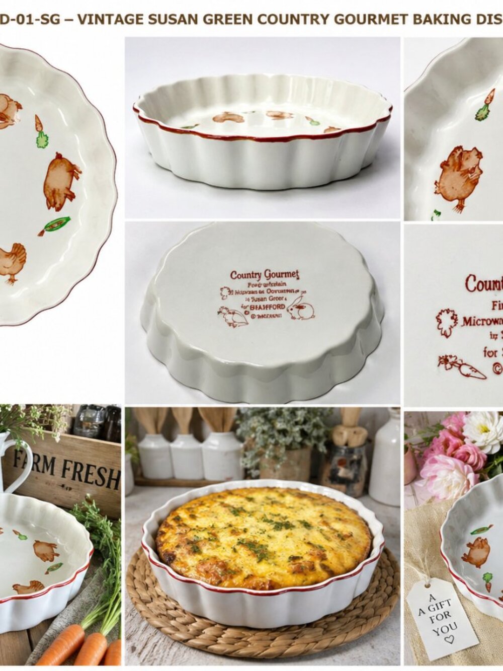 BDD-10-Vintage Farmhouse Animal Baking Dish Country Kitchen Decor England